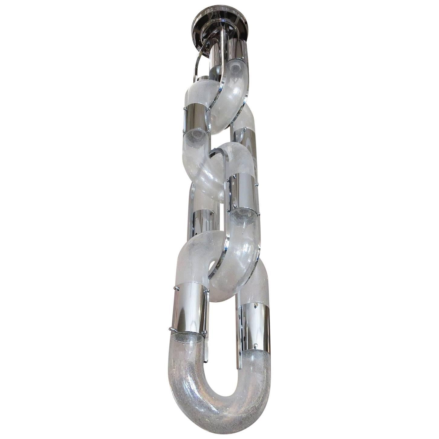 Carlo Nason Chain Hanging Lamp for Mazzega in Chrome and Glass