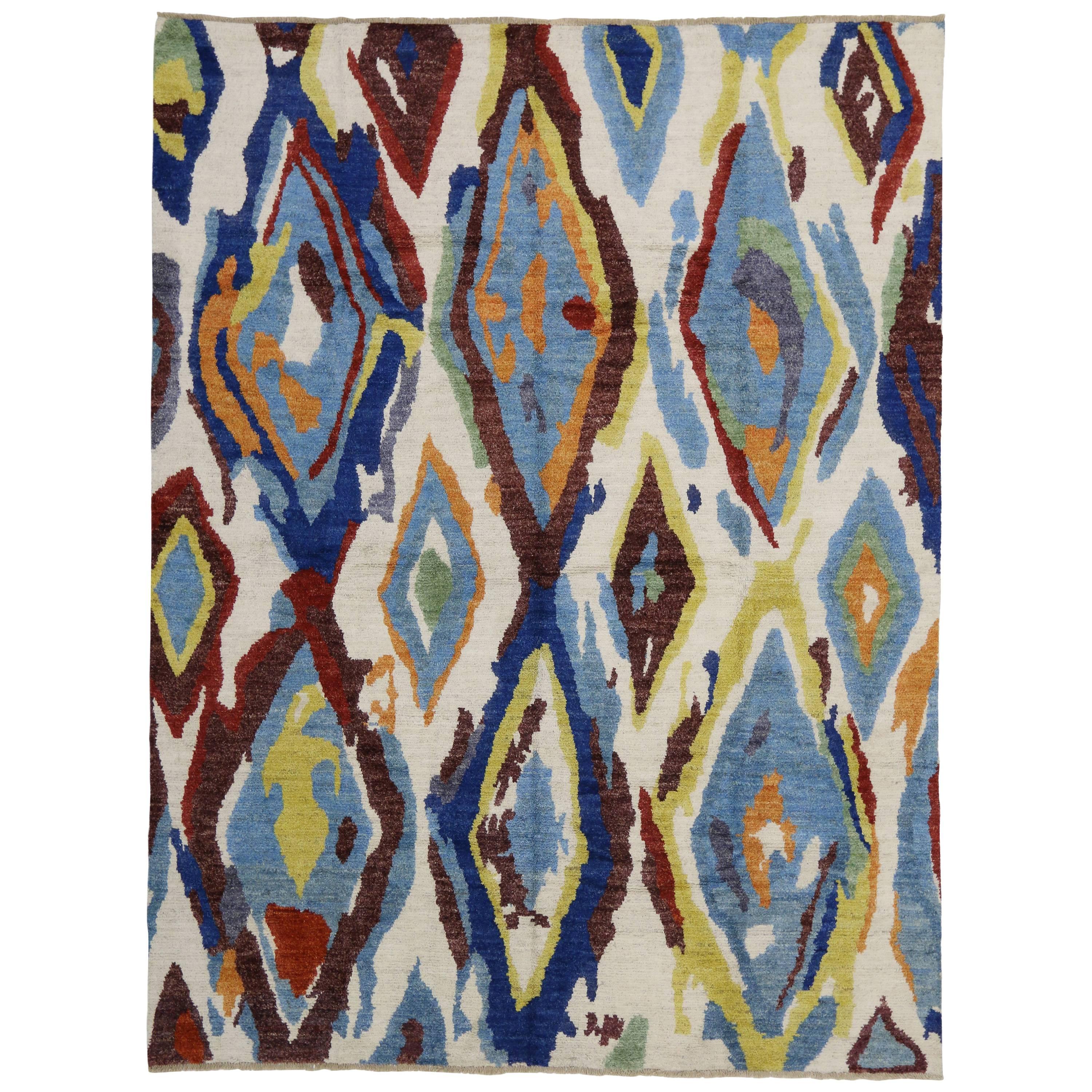 New Colorful Contemporary Moroccan Area Rug with Postmodern Memphis Style