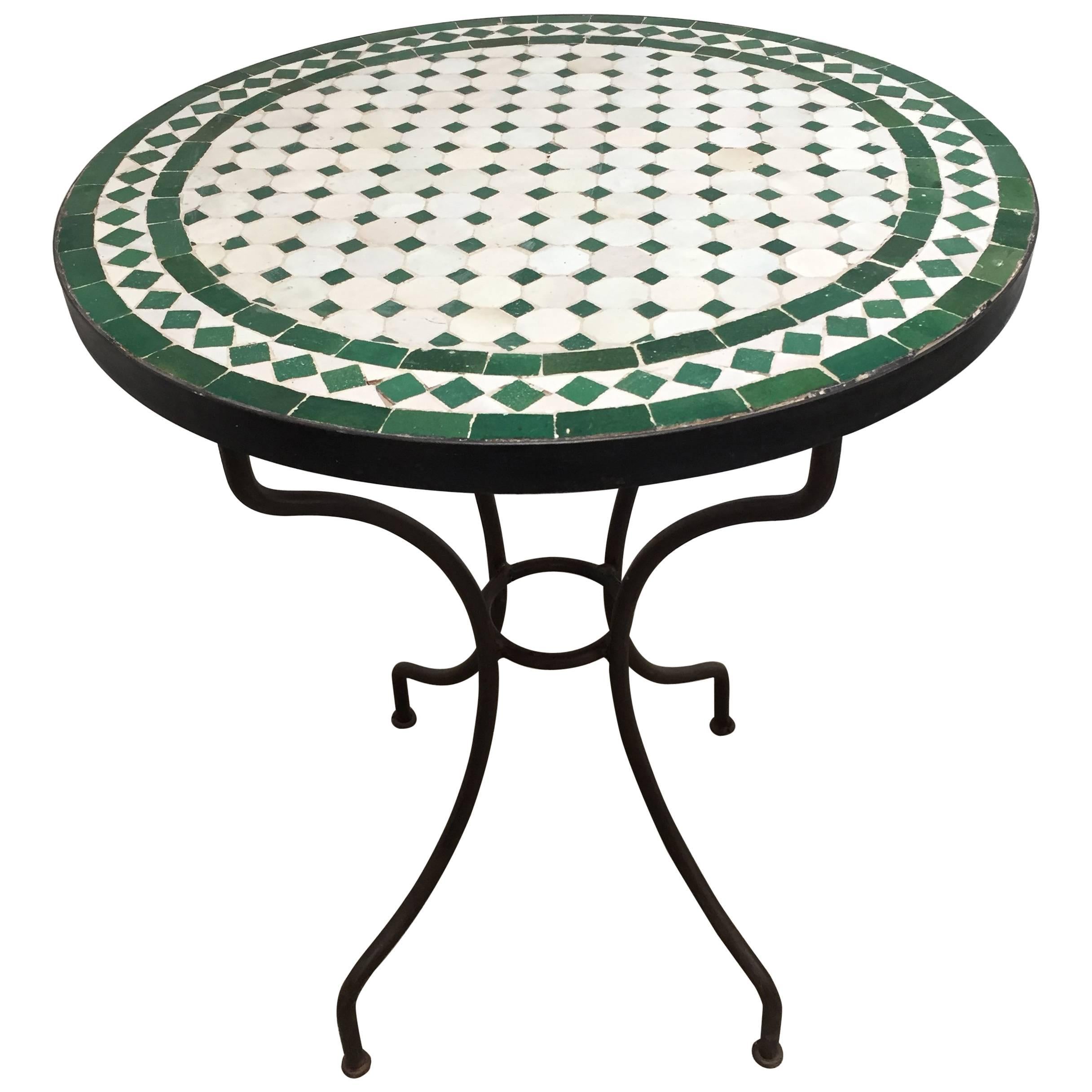 Moroccan Mosaic Tile Bistro Table on Iron Base