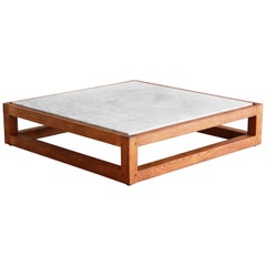 Vintage French Modern Marble and Oak Coffee Table