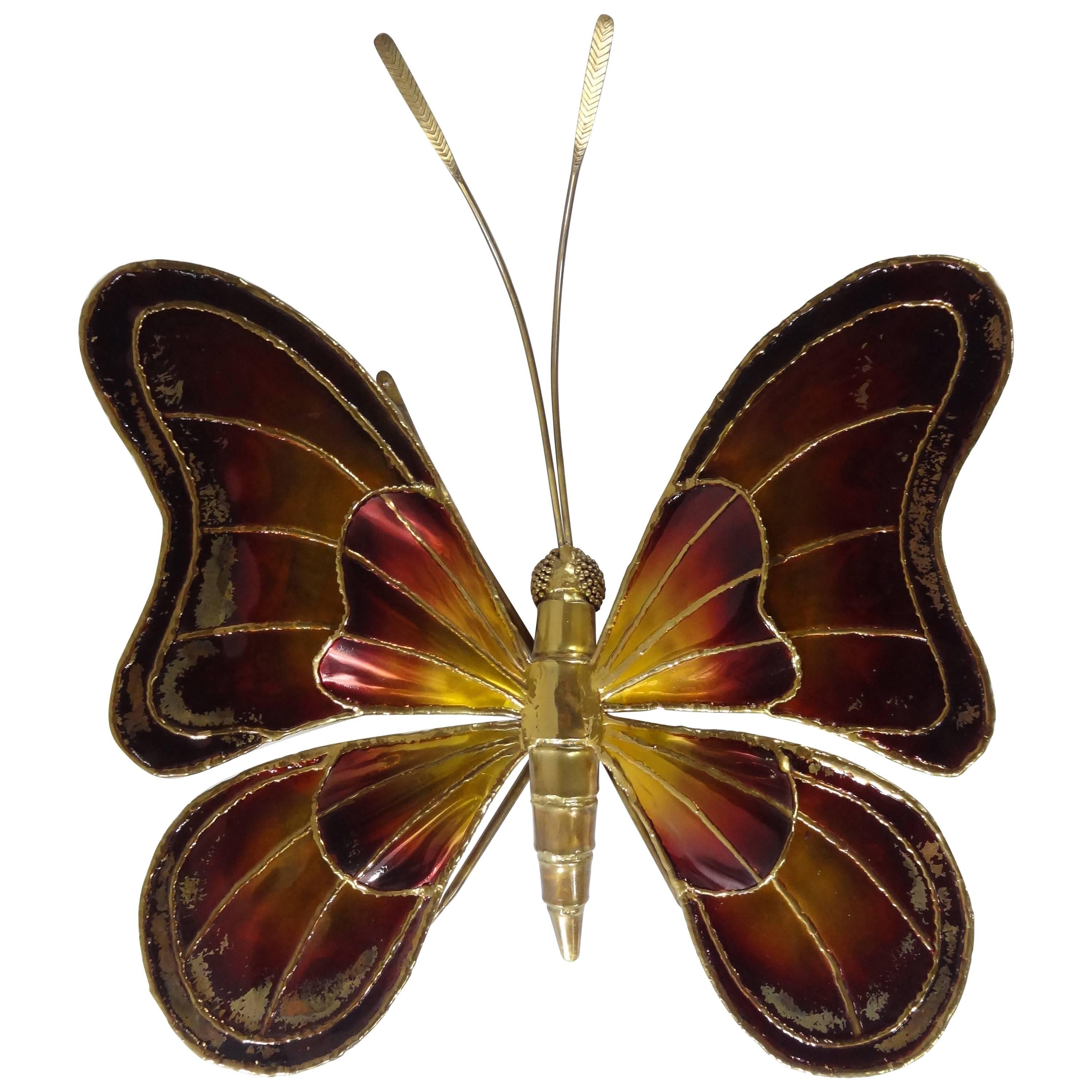 Large Belgian Brass Butterfly Sconce For Sale