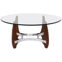 Mid Century Modern Wood & Chrome Coffee Table