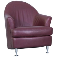 Natuzzi Designer Fauteuil en cuir rouge moderne