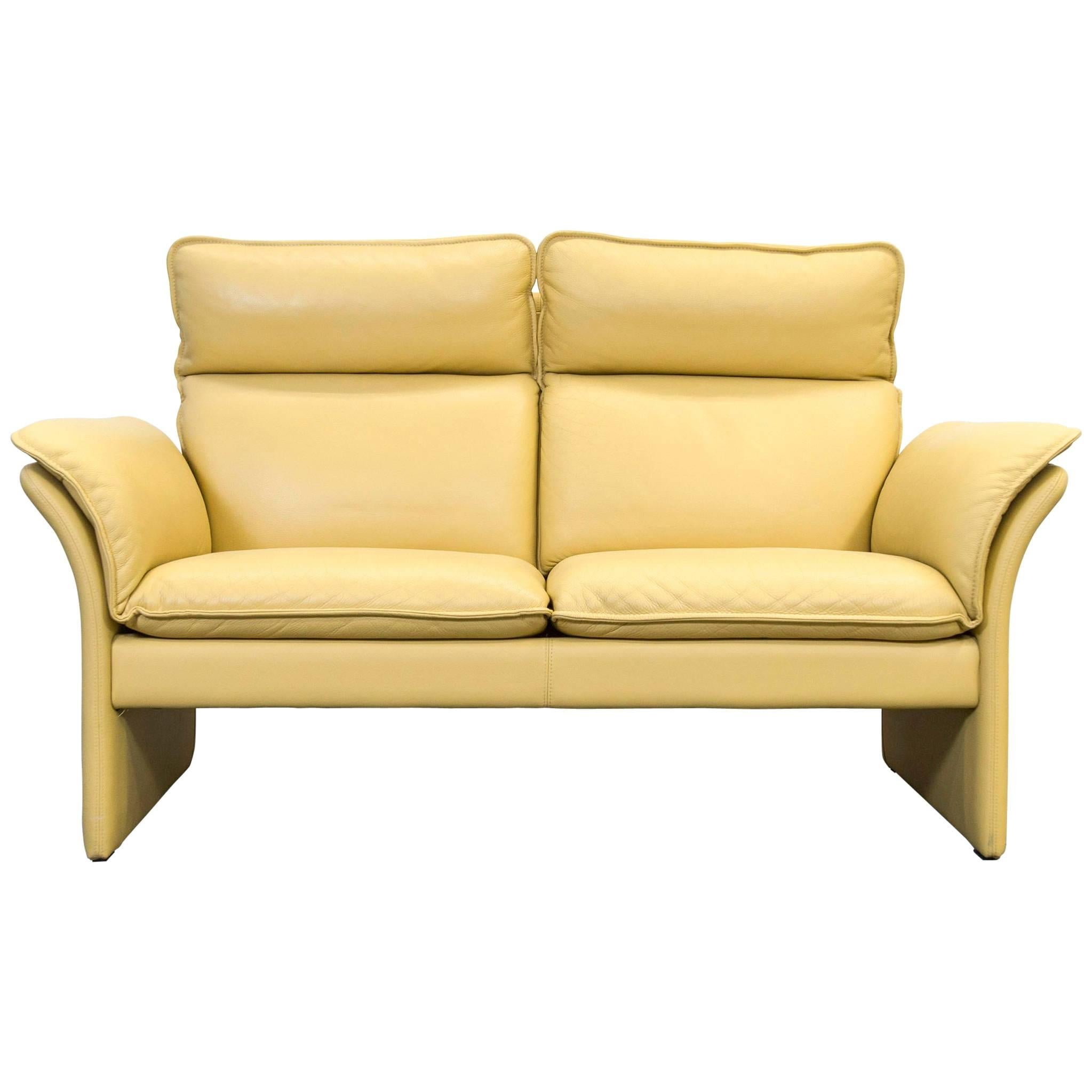 Dreipunkt Designer Leather Sofa Mustard Yellow Two-Seat Couch Modern