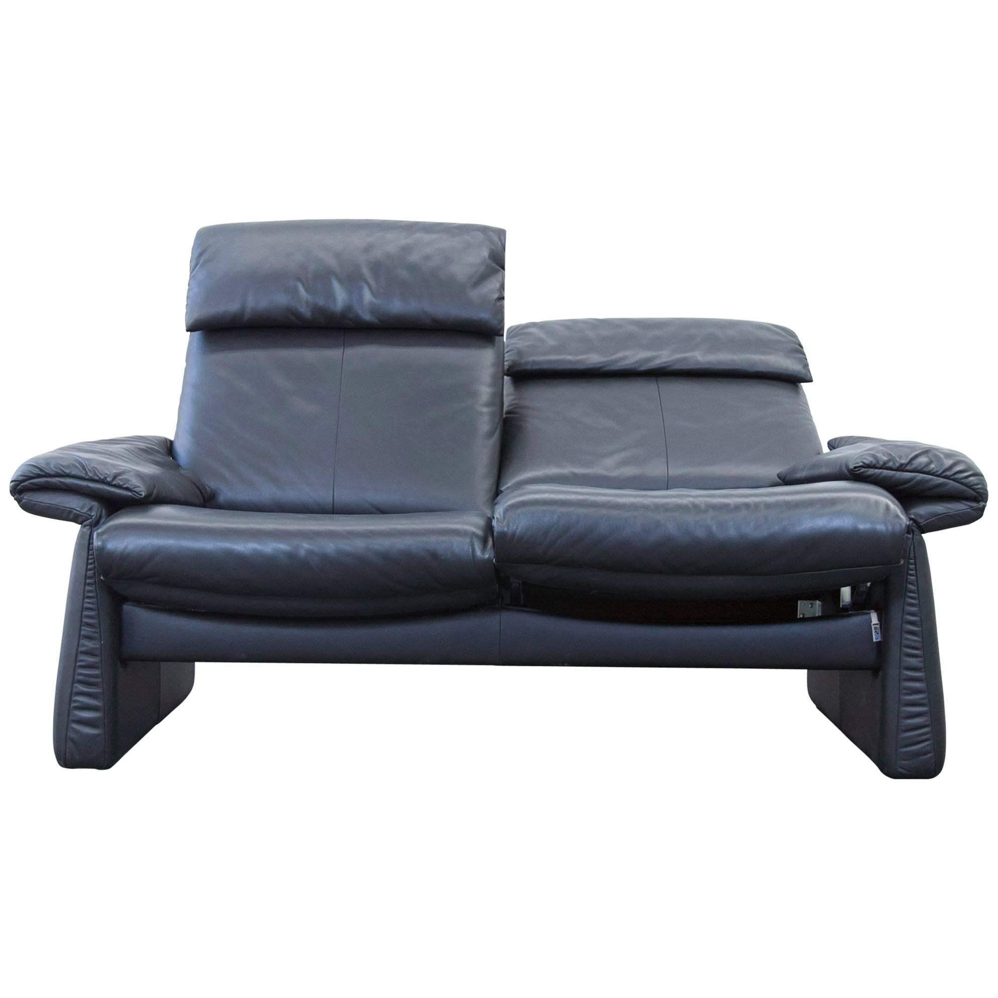 Erpo Designer Leather Sofa Black Two-Seat Couch Relax Function Modern For Sale