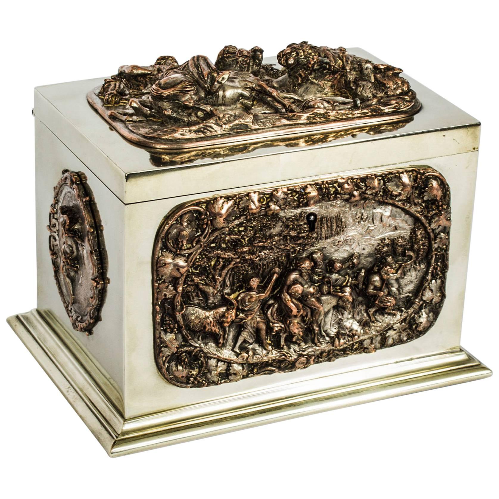 19th Century French Silvered Copper and Brass Jewelry Casket
