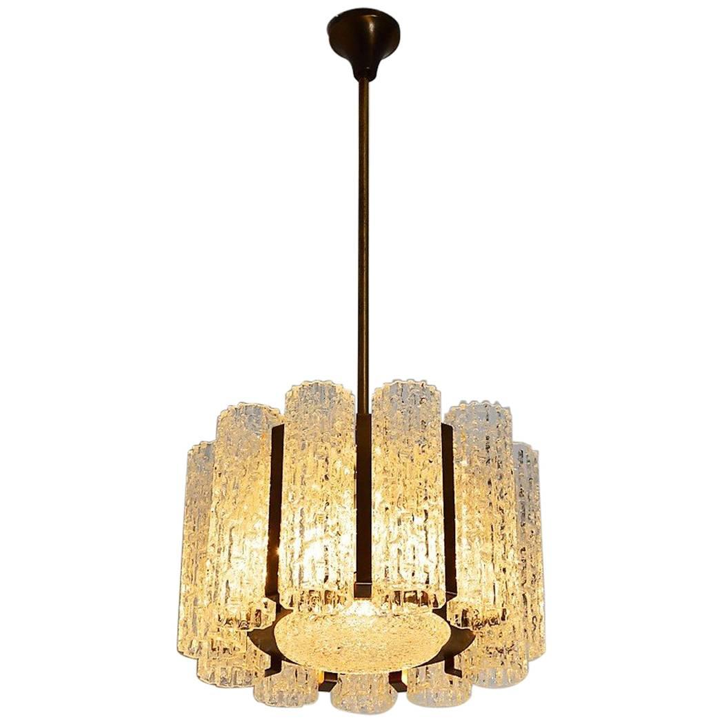 Barovier Toso Murano Ice Glass Chandelier with brass frame, 1960