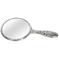 Antique Edwardian Sterling Silver and Embossed Hand Mirror, 1917