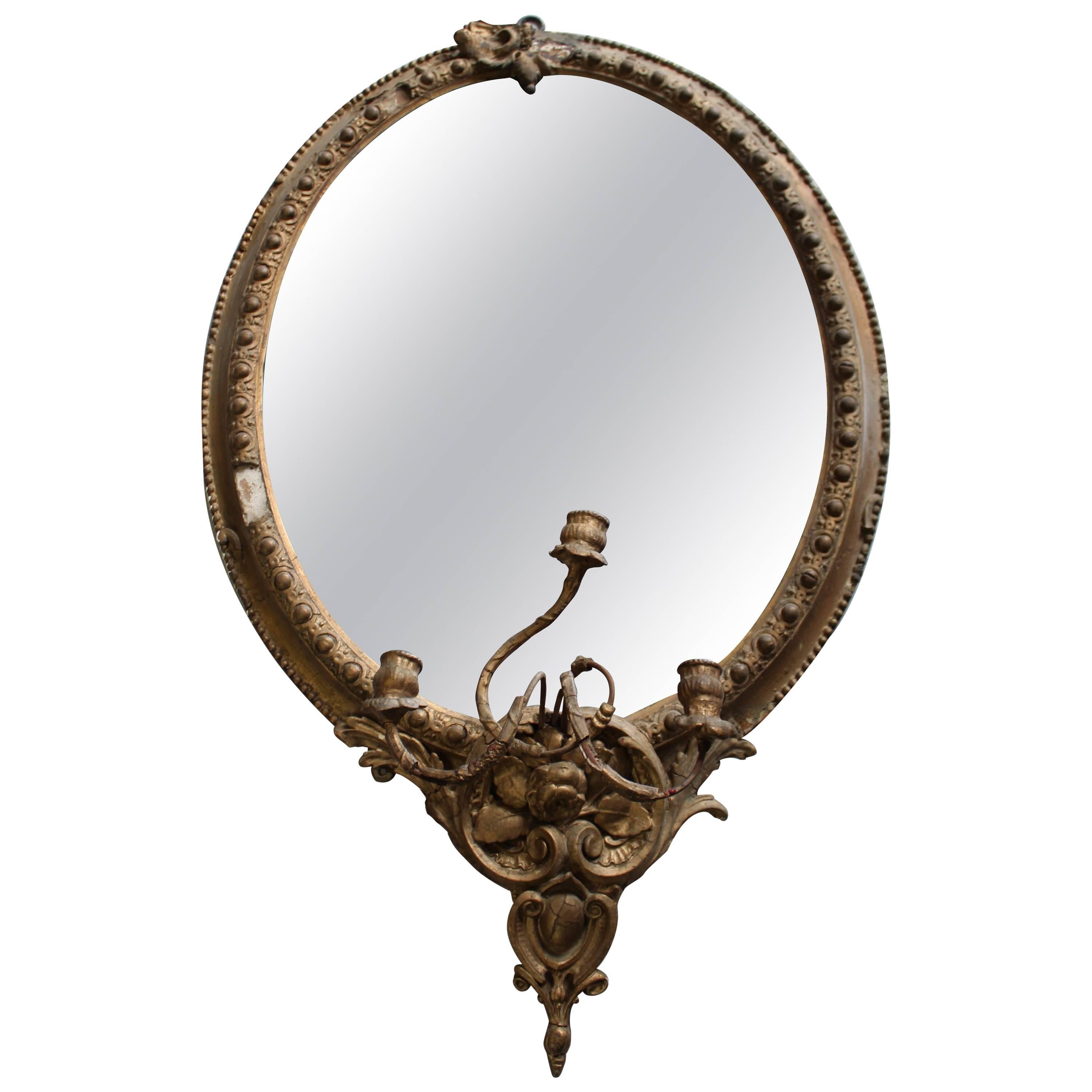 Antique Gilt Girandole Mirror For Sale