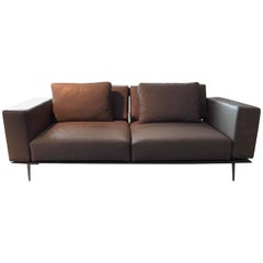Sofa "Milan" by Manufacturer Franz Fertig in 100% Genuine Leather and Aluminum