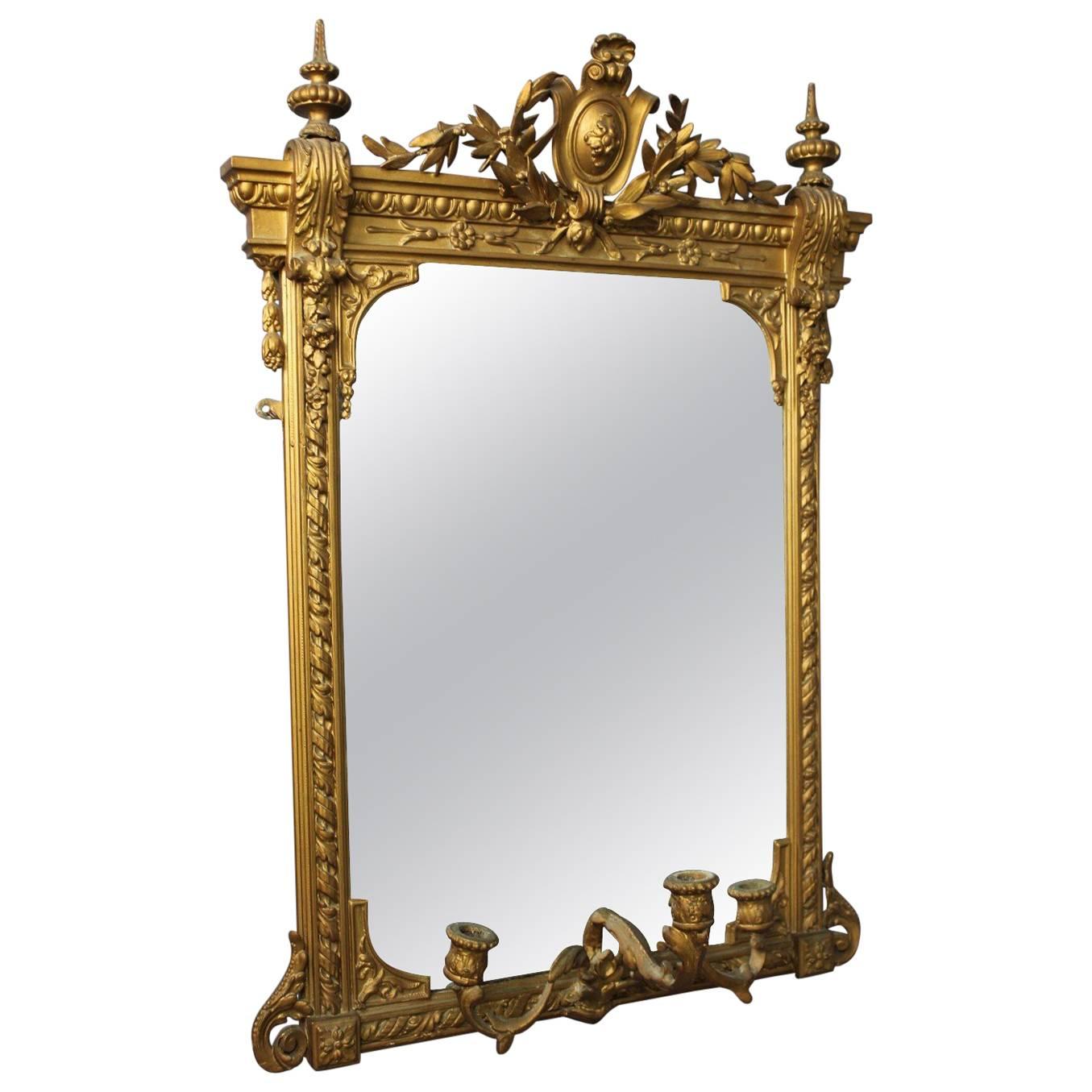 Antique Ornate Gilt Mirror Girandole For Sale