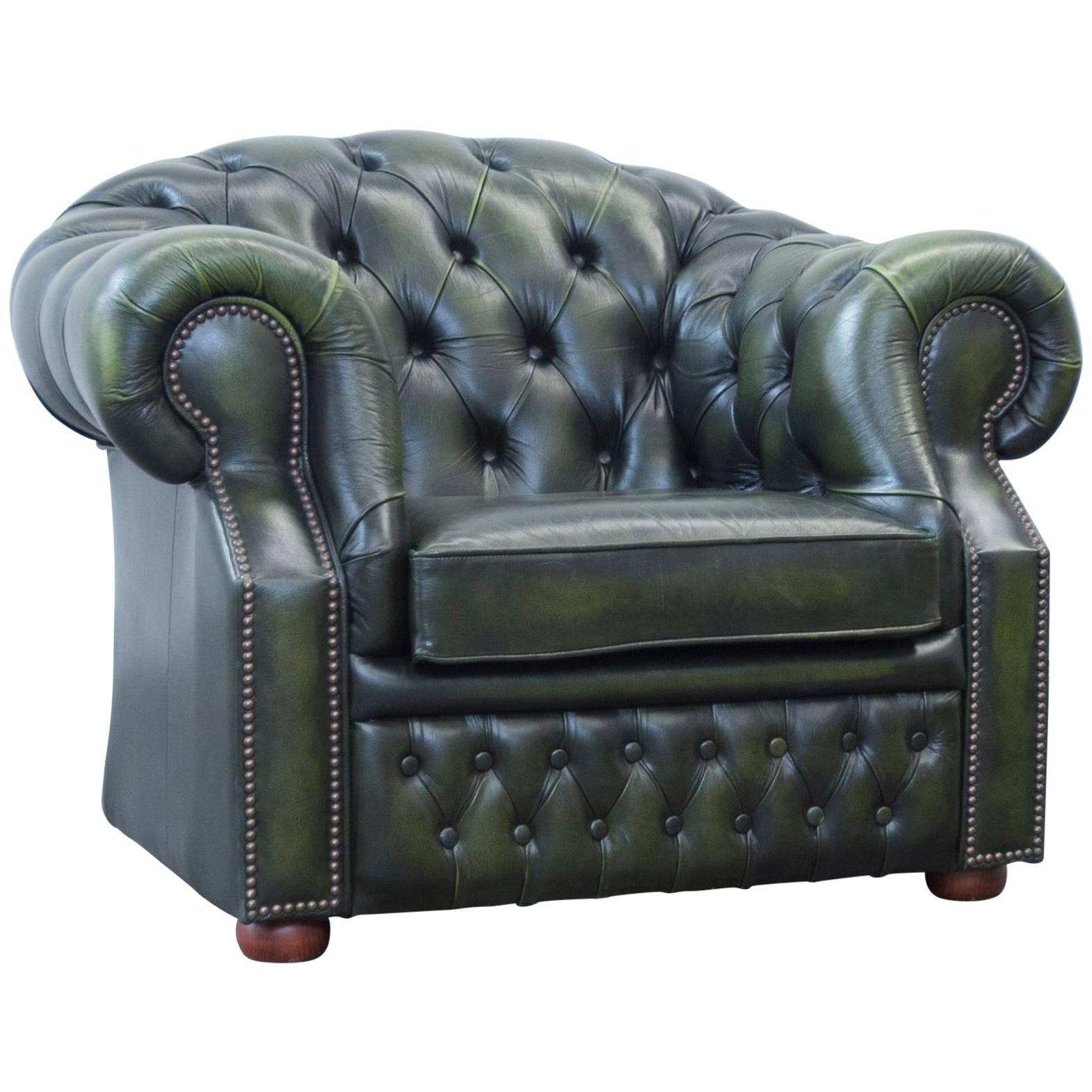 Centurion Chesterfield Armchair Green Leather One-Seat Chair Vintage Retro