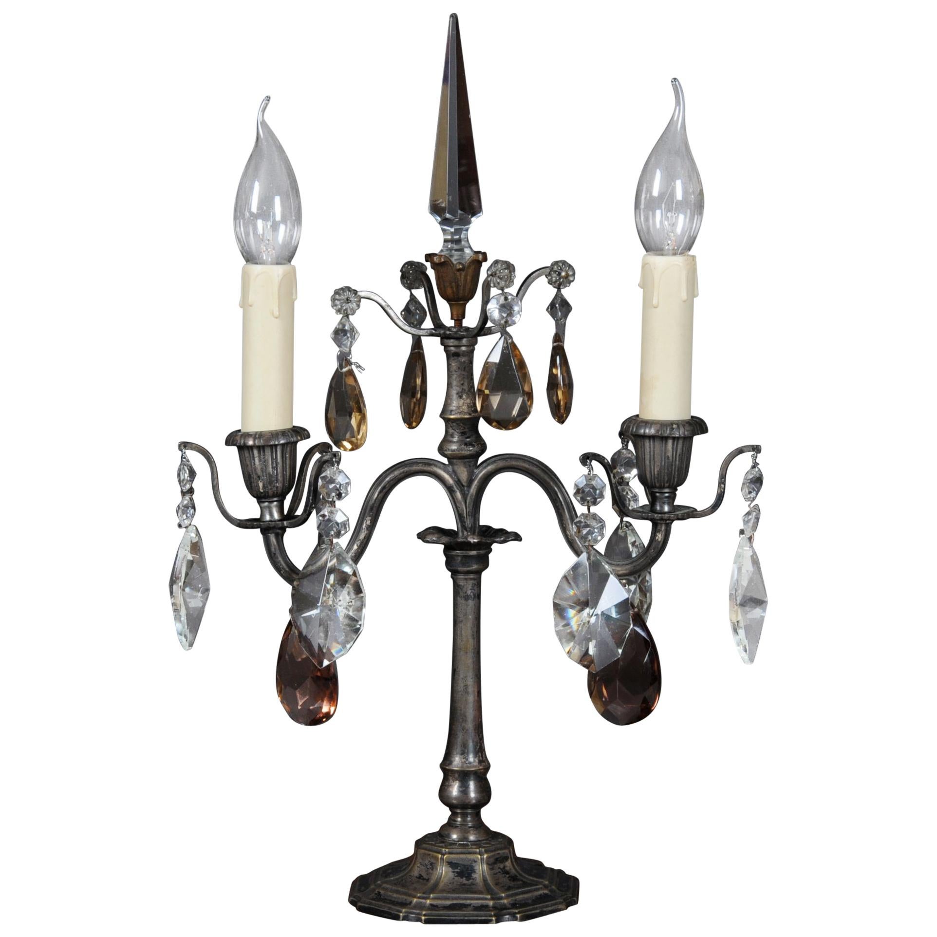 Silver Baroque Table Lamp, 2 Flames, circa 1900 For Sale