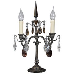 Silver Baroque Table Lamp, 2 Flames, circa 1900
