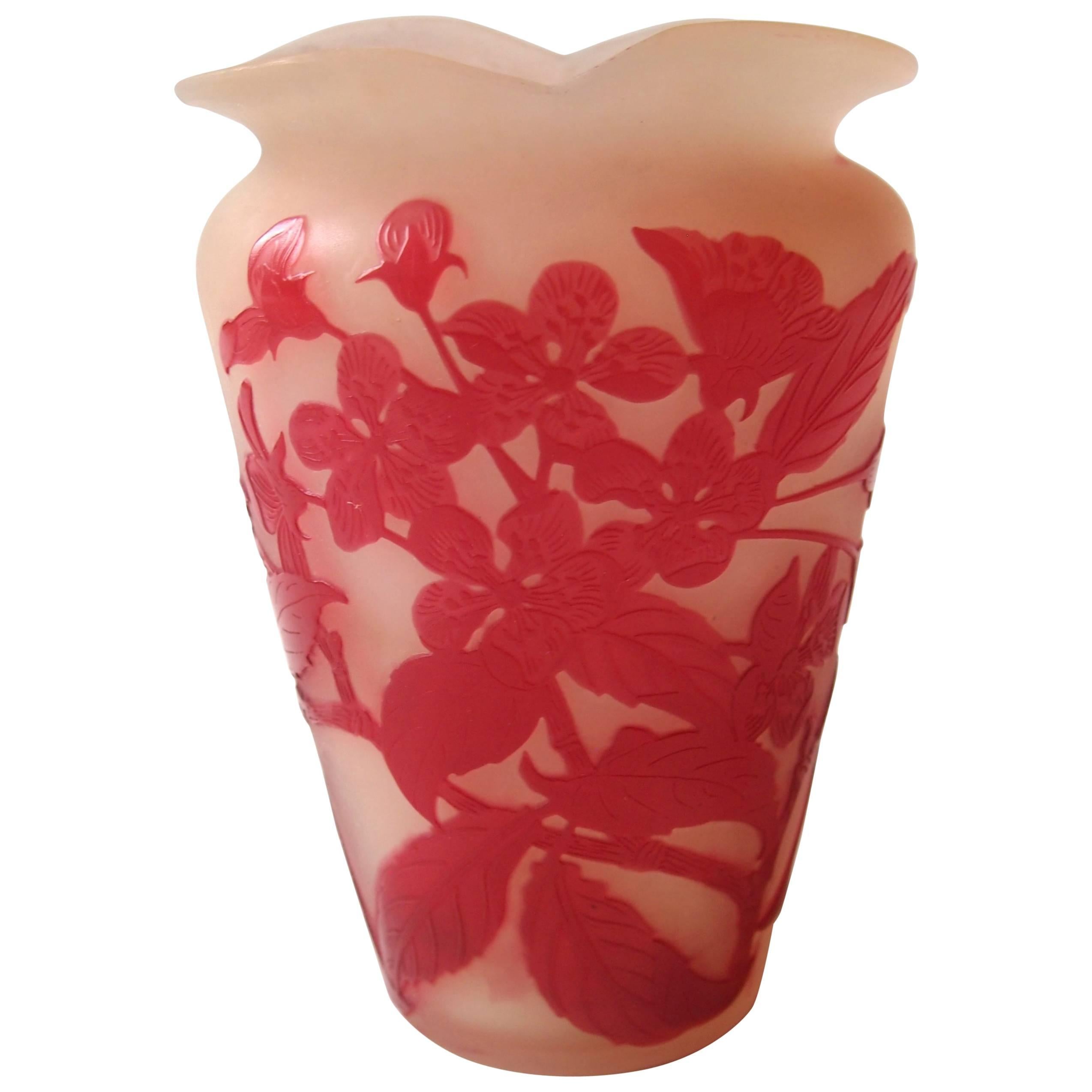 Emile Galle Art Nouveau Cameo Red and White Vase