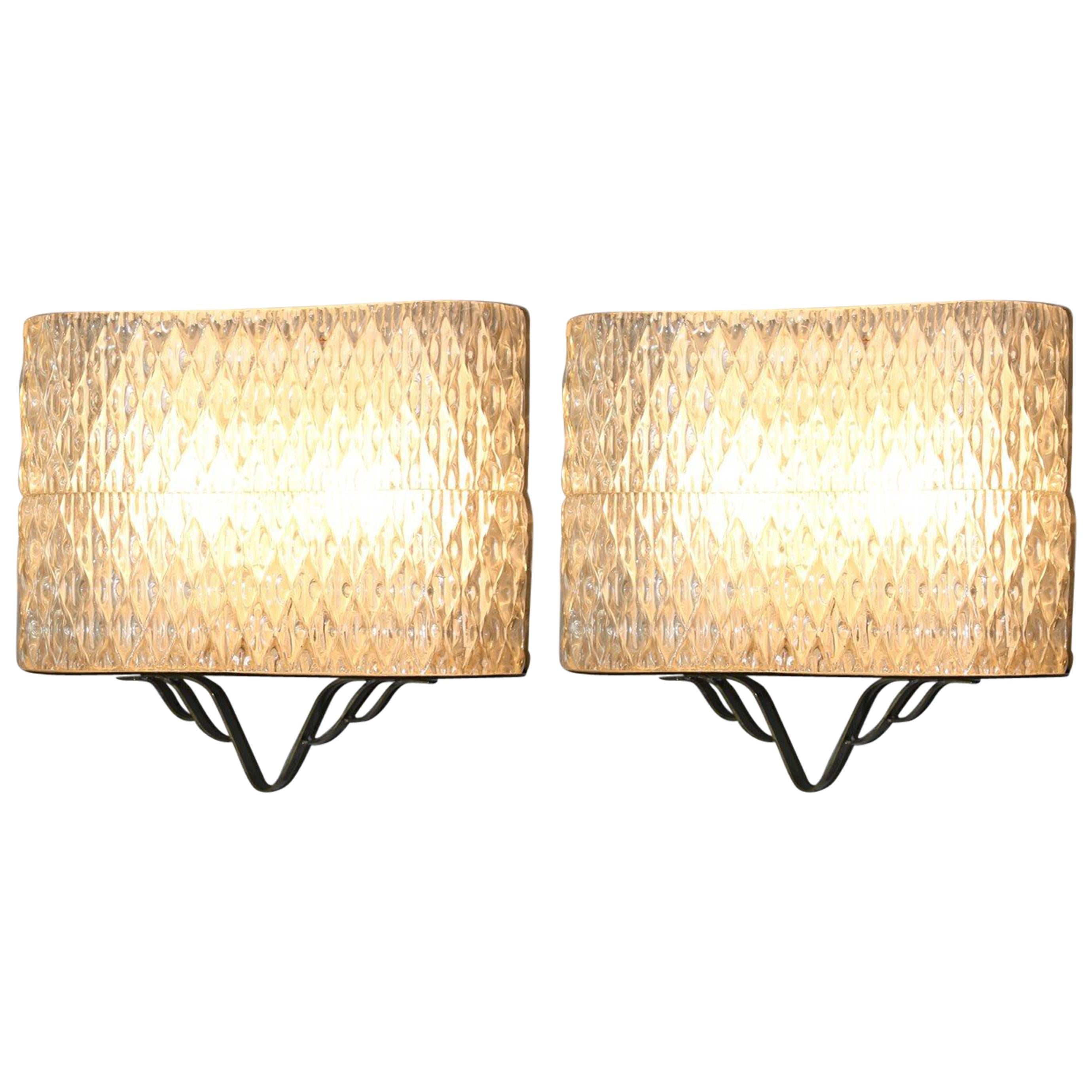Pair of Wall Sconces with Brass, 1950s For Sale