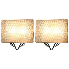 Pair of Wall Sconces with Brass, 1950s