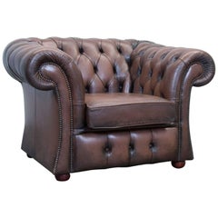 Chesterfield Leather Armchair Brown Oneseater Chair Vintage Retro