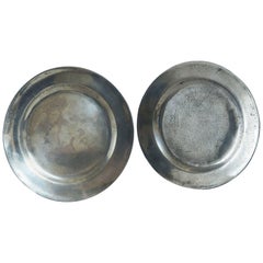 Early 18th Century Pair of Polished Pewter Plates