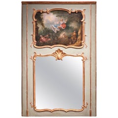 19th Century French Painted Trumeau Mirror "the Swing" after J.H. Fragonard