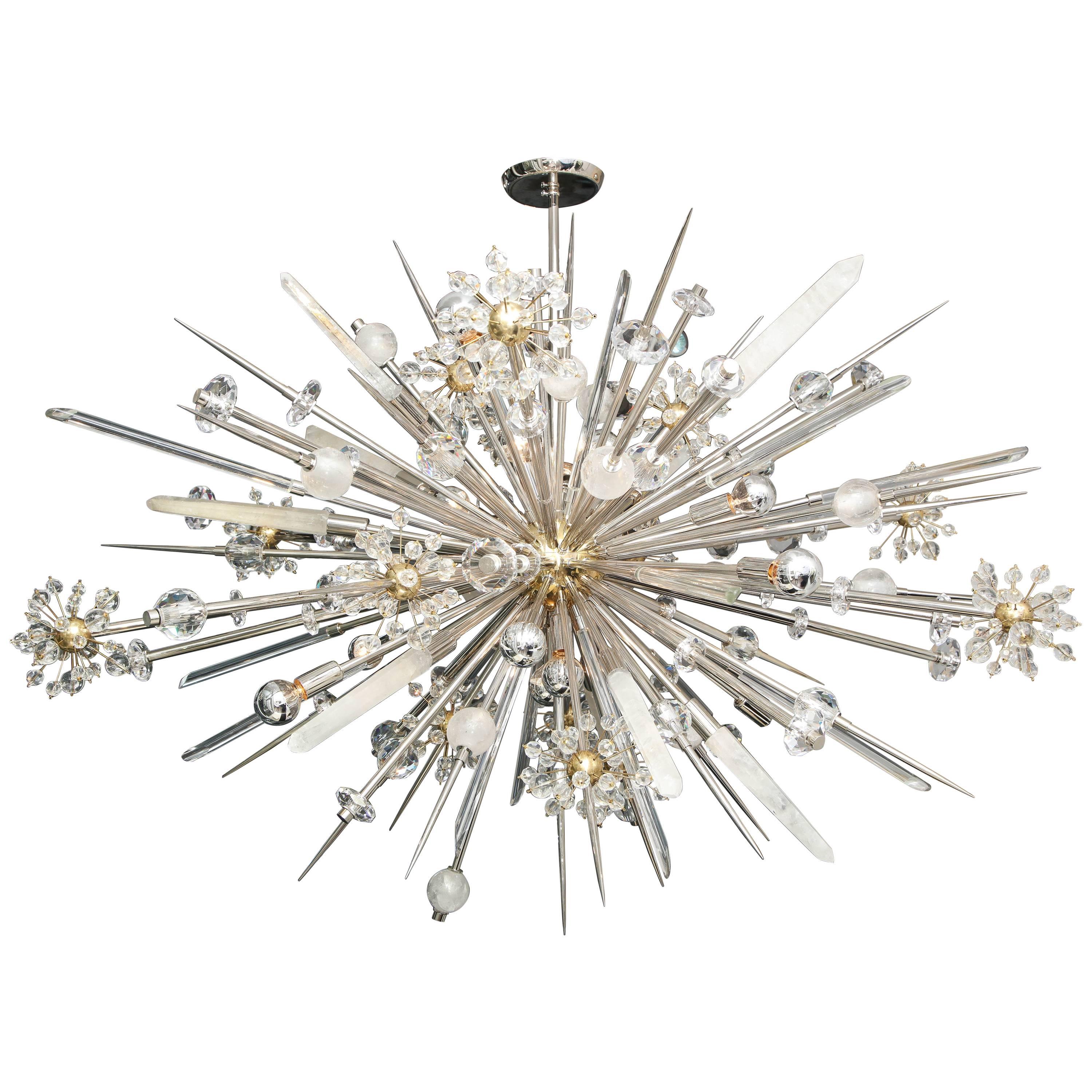 Lustre Spoutnik autrichien en cristal et cristal de roche fait sur mesure en vente