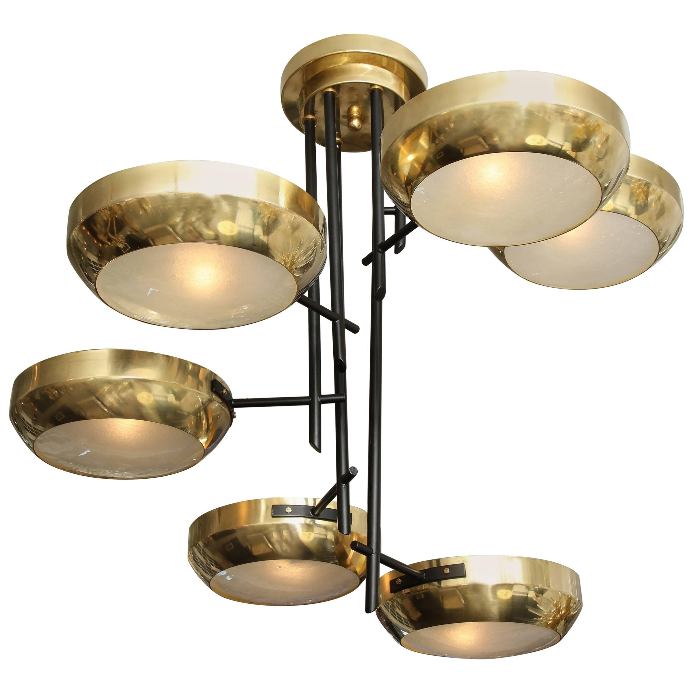 Six-Arm Ceiling Light in the Manner of Stilnovo in vendita