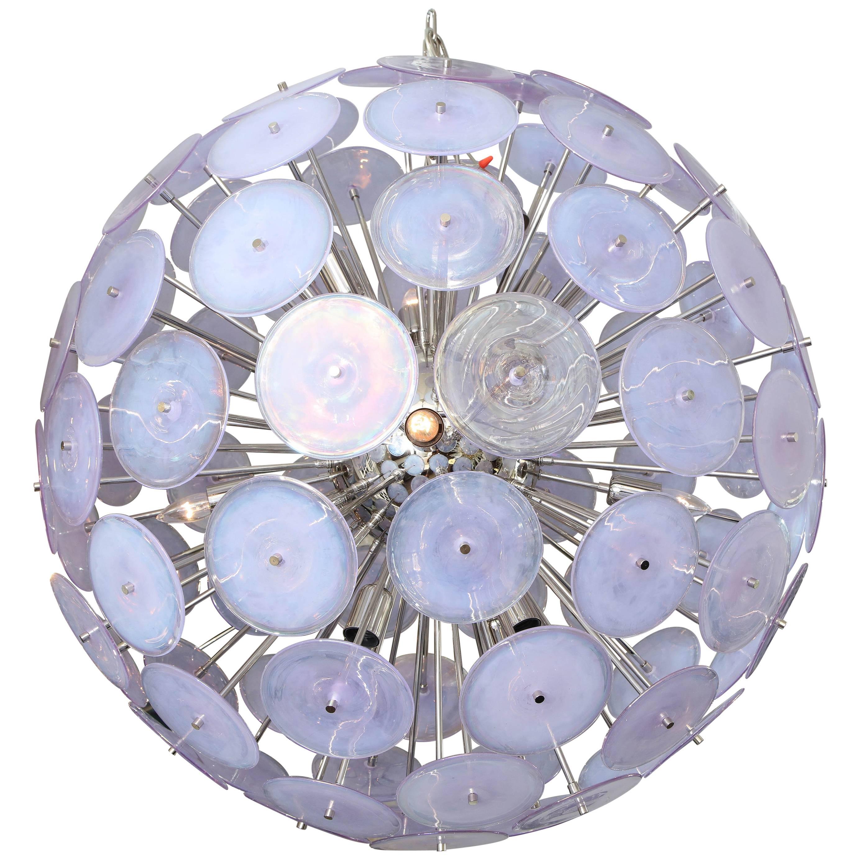 Large Alex Iridescent Murano Glass Disc Sputnik Chandelier For Sale