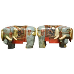 Pair of Chinese Carved Polychrome Elephant Stools