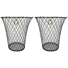 Two French Mid-Century Modern Wire Waste Baskets, Jacques Adnet