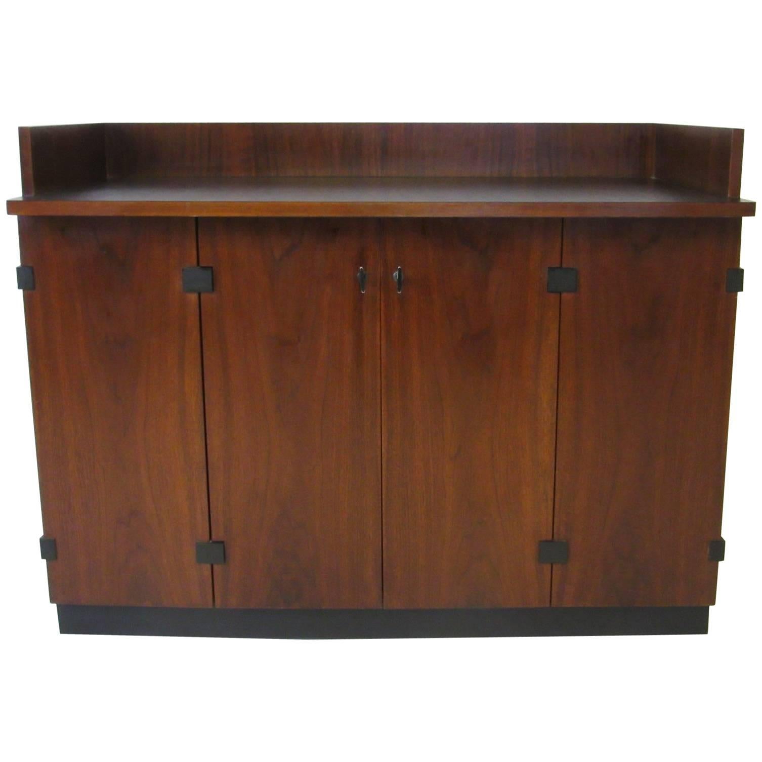 Milo Baughman Rolling Walnut Bar Cabinet for Directional