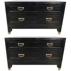 Pair of Baker Ebonized Campaign Style Chests or Nightstands 11