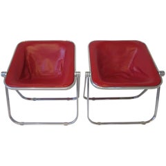 Giancarlo Piretti Folding Plona Leather and Aluminum Chairs for Castelli, Italy