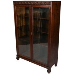 Horner Bros. Carved Oak Enclosed Bookcase, Scroll & Foliate Trim, circa 1900