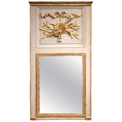 19th Century French Painted and Carved Giltwood Trumeau Mirror from Normandy