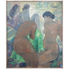 Antique Bathing Beauties Oil on Canvas Signed “Paul Hausdorff”, circa 1920