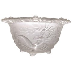 Lalique School Art Nouveau Frosted Crystal Mermaid Footed Console Bowl