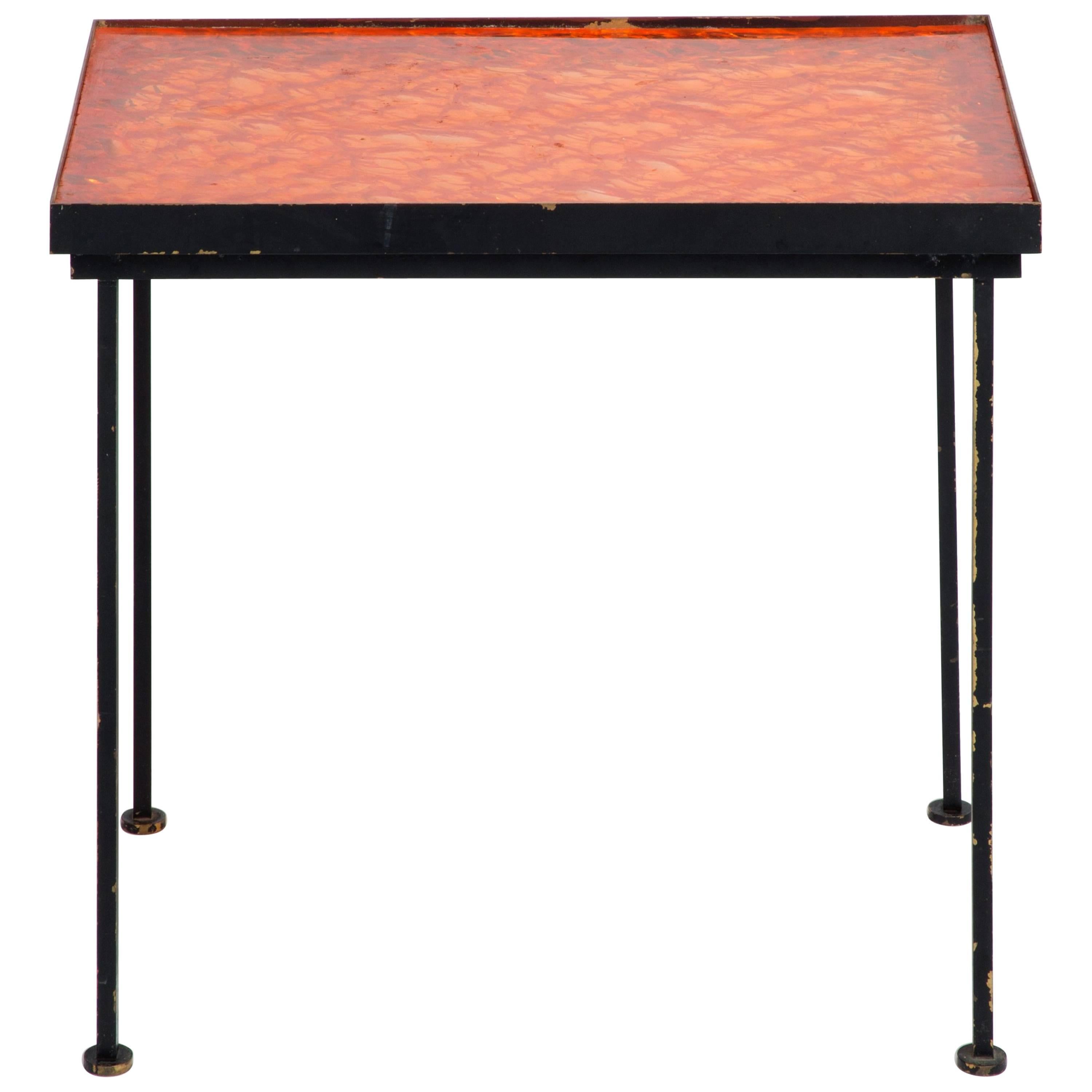 Orange Resin Top and Metal Side Table