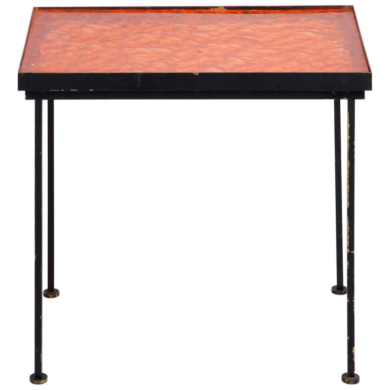 Orange Resin Top and Metal Side Table at 1stDibs