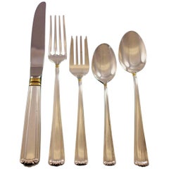 Embassy Scroll Gold by Lunt Sterling Silver Flatware Set Service 60 Pcs Dinner