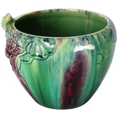 Antique 20th Century Drip Glaze Italian Majolica Art Pottery Frog Pond Jardiniere