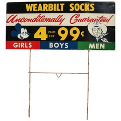 Vintage Tin Advertising Sign, Wearbilt Socks with Mickey Mouse & Roy Rogers
