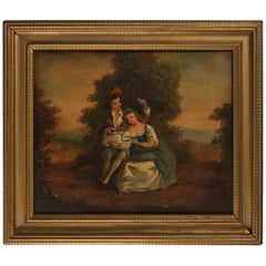 Antique English Oil on Canvas Painting of Landscape, Courting Couple, circa 1880 2