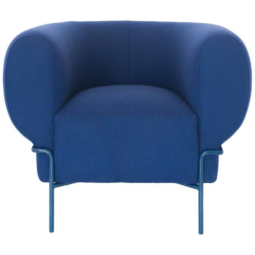 Contemporary Madda Lounge Chair in Blue Wool