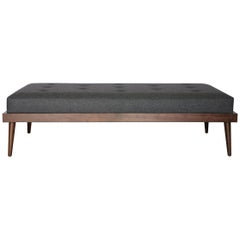 Contemporary Fortuna Bench in Gray Wool with Solid Walnut Base