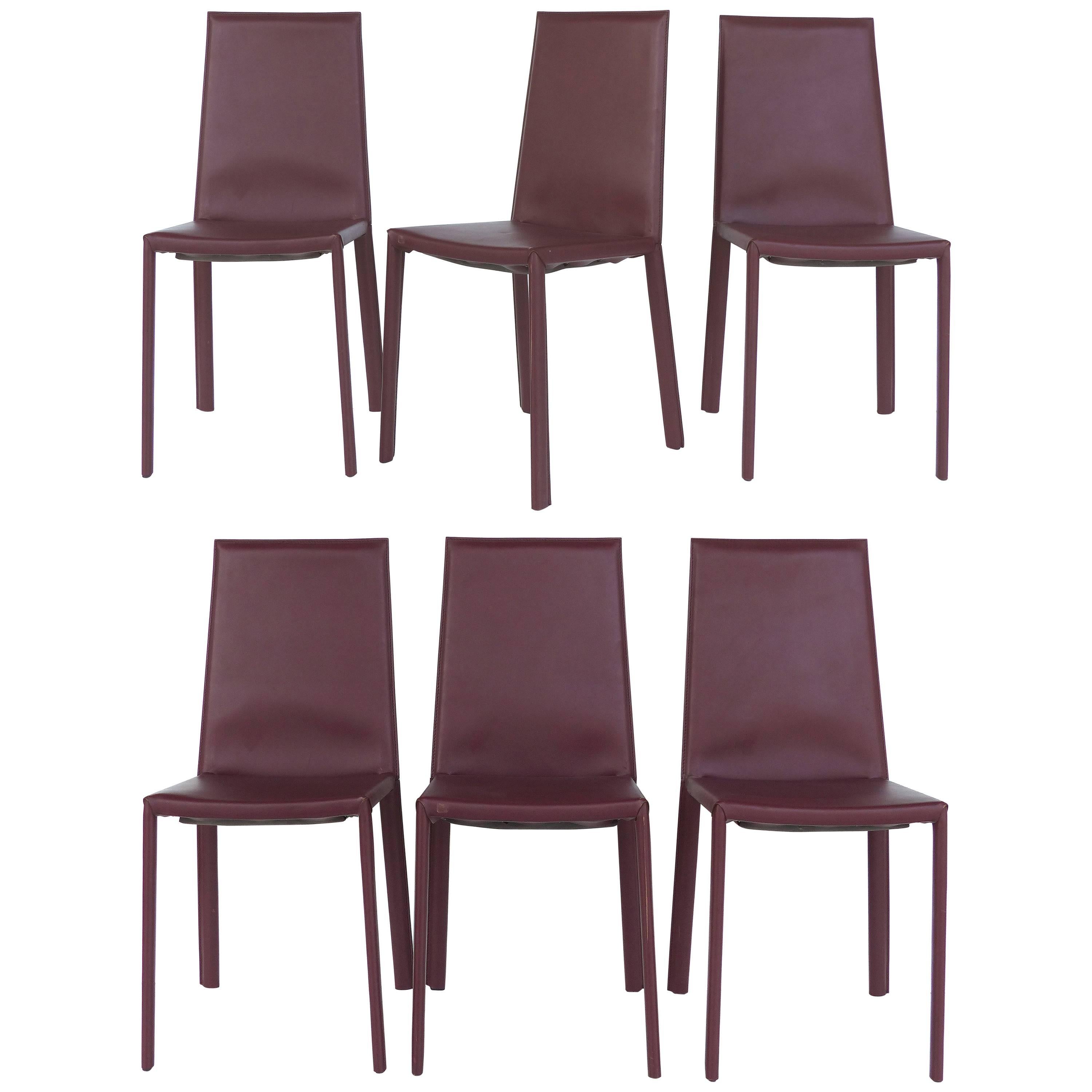 Arrben of Italy Leather Clad High Back Salinas Two Dining Chairs, Set of Six