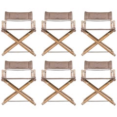 Set of Six McGuire Bamboo Campaign Chairs with Pigskin Upholstery
