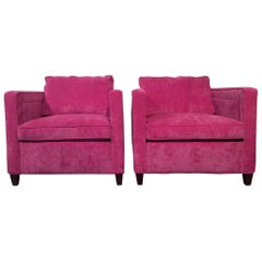 Vintage Mid-Century Modern Club Chairs in Hot Pink Milano Velvet