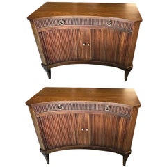 Pair of Baker Reeded Tambour Bow Front Commodes
