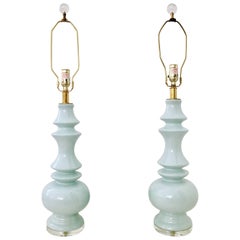 Pair of Contemporary Ceramic and Lucite Robins Egg Blue Lamps 6