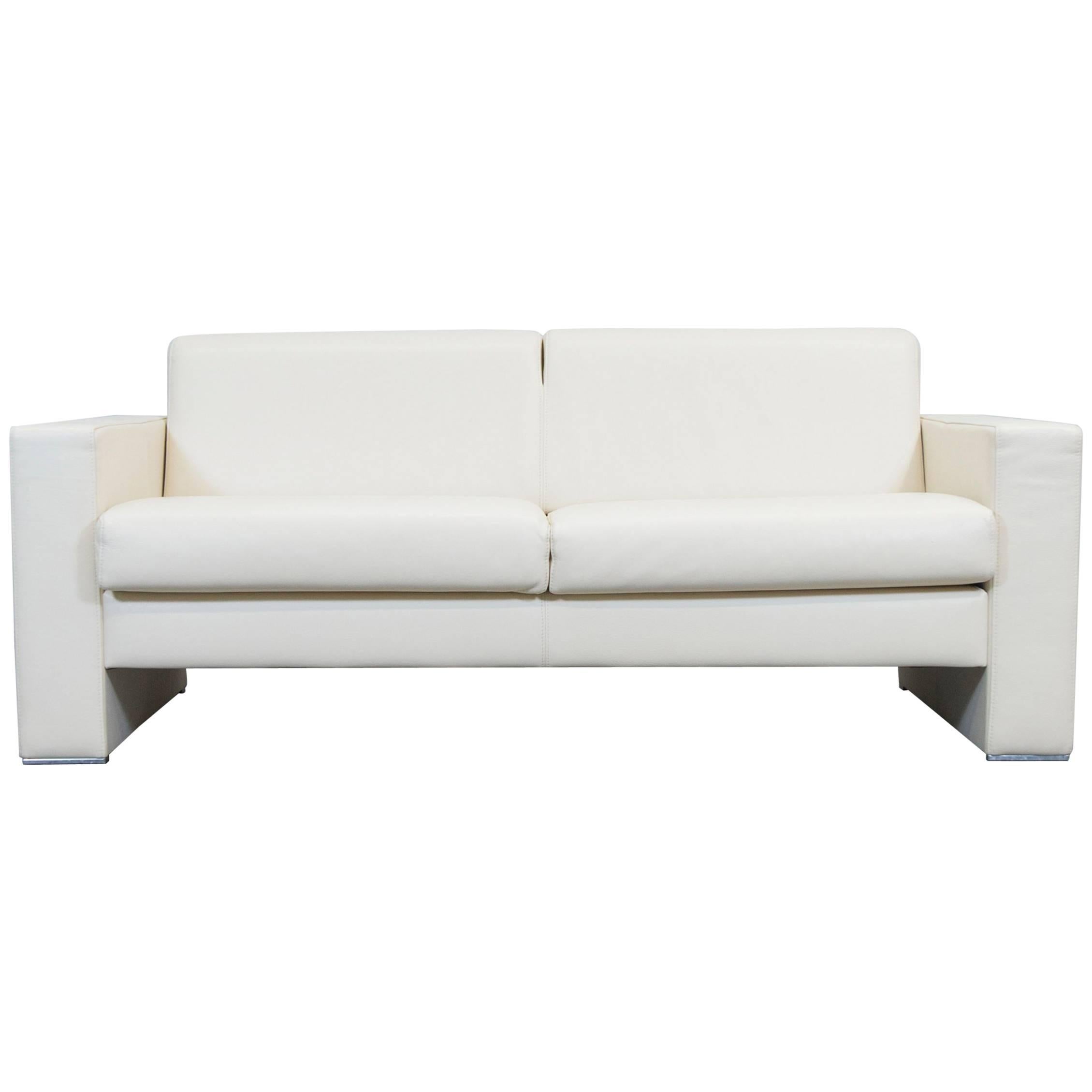 Designer Leather Sofa Crème Beige Three-Seat Couch Modern